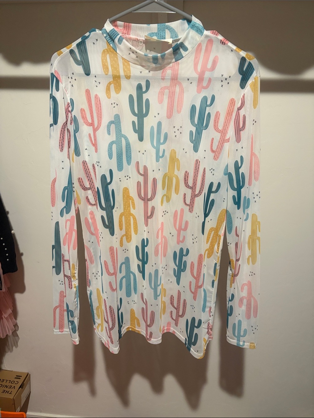 Avery Pastel Cactus Mesh Top - Blue, Pink, Teal